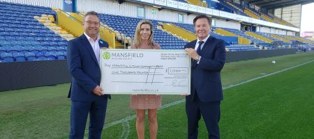 Mansfield Building Society cheque presentation at Mansfield Town Football Club